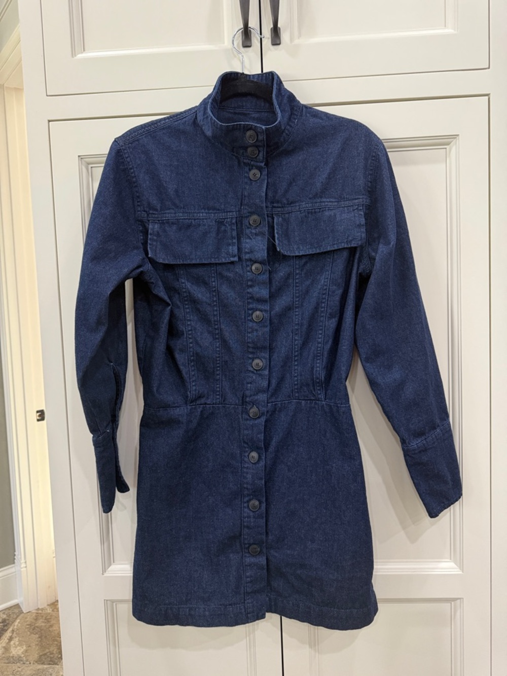 Zara denim shirt mini dress Dark wash Blue Long sleeve button front Medium